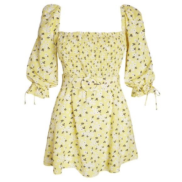 For Love & Lemons Chrysanthemum Mini Dress Lemonade Yellow Floral Medium - Picture 4 of 16